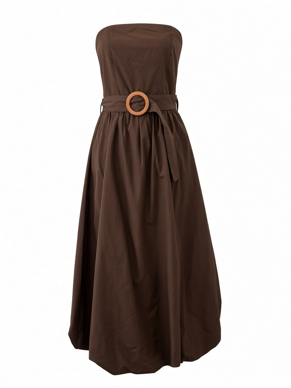 Tulip Creations Strapless Balloon Hemline Belted A-Line Maxi Dress Med Brown NWT